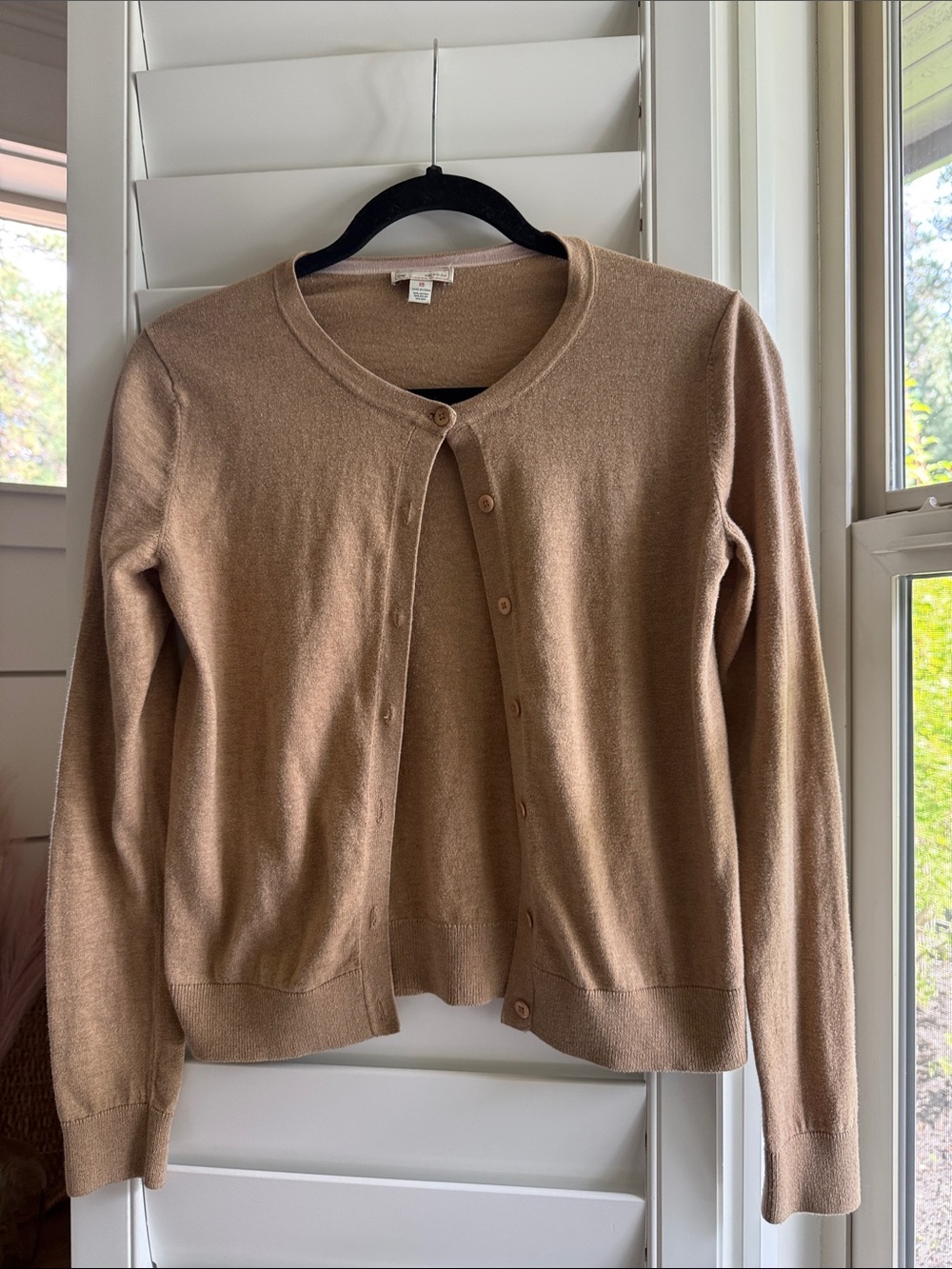 GAP Women's Camel Button-Front Crewneck Cardigan